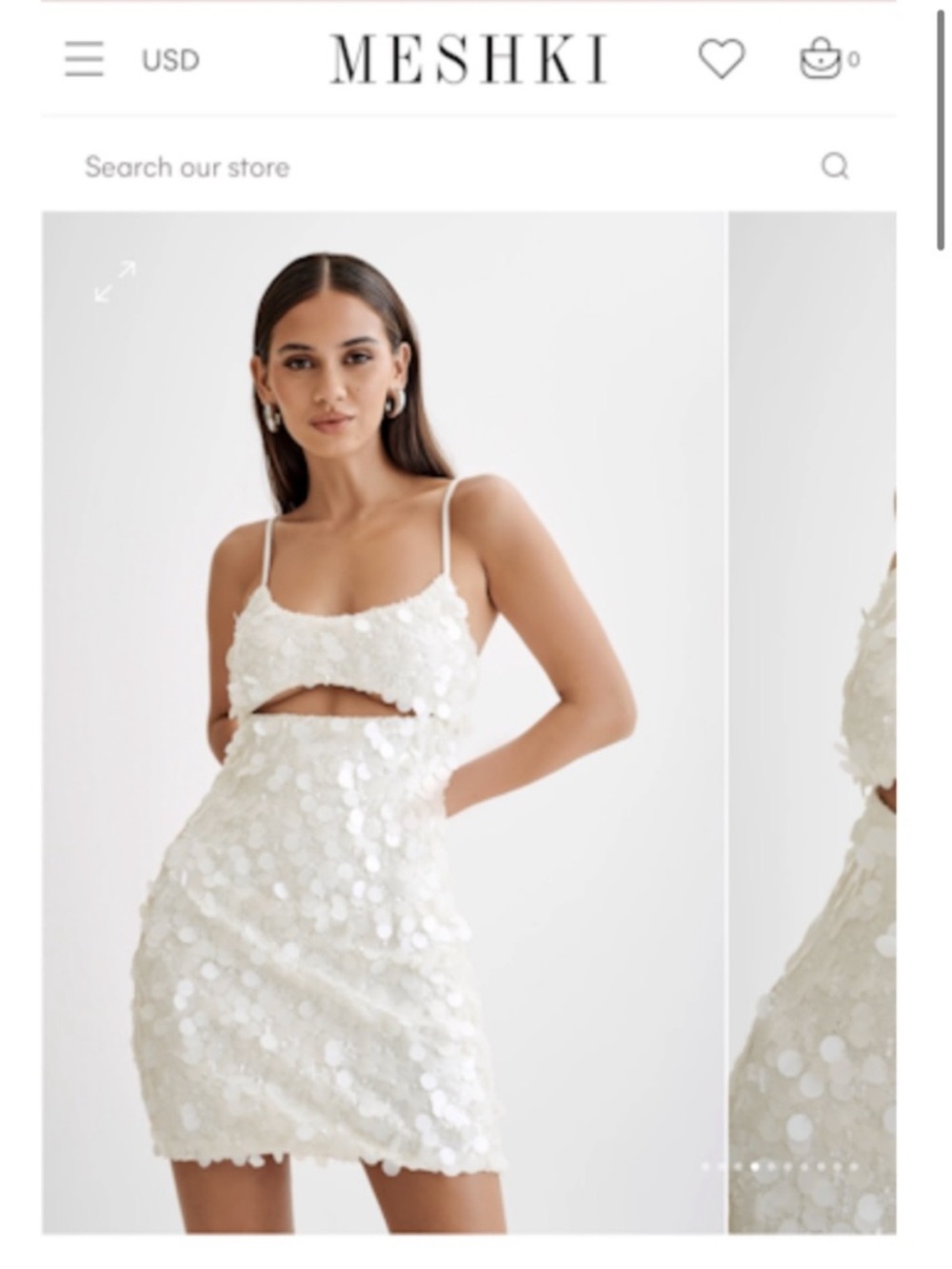 Meshki White Sequin Cutout Mini Dress